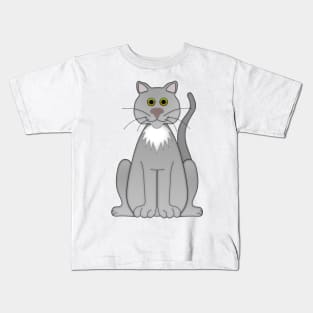 Gray Cartoon Cat with White Ruff Kids T-Shirt